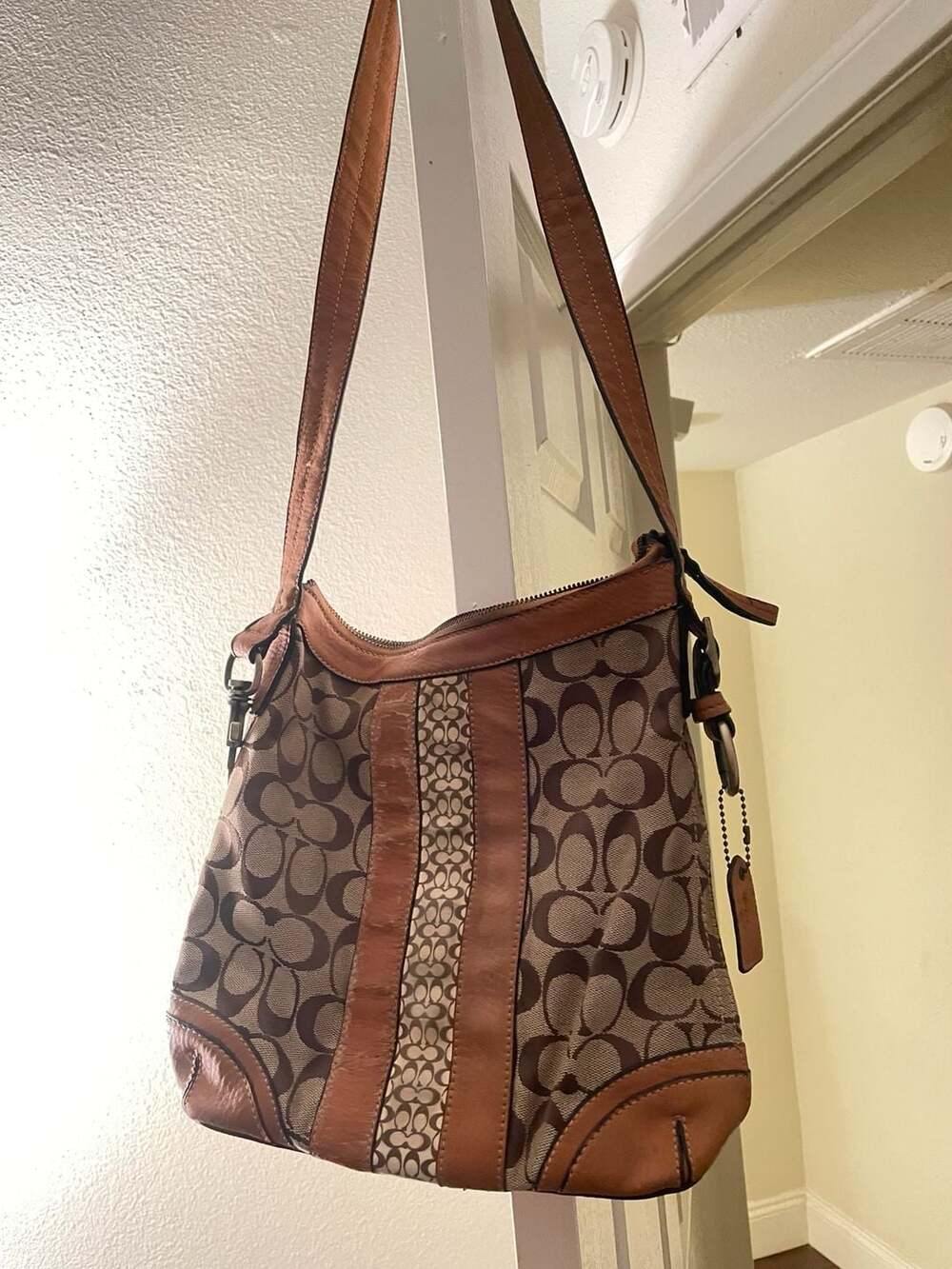 Coach Signature C Hobo Shoulder Bag Brown Tan